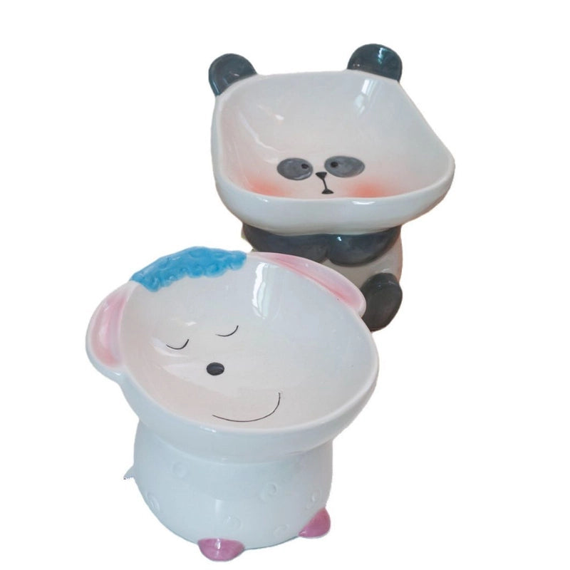 High-legged Ceramic Cat Bowl Pet Bowl Diagonal Neck Protection Brown Lion Bowl Ornaments Ceramic Storage Box Desktop Storage
