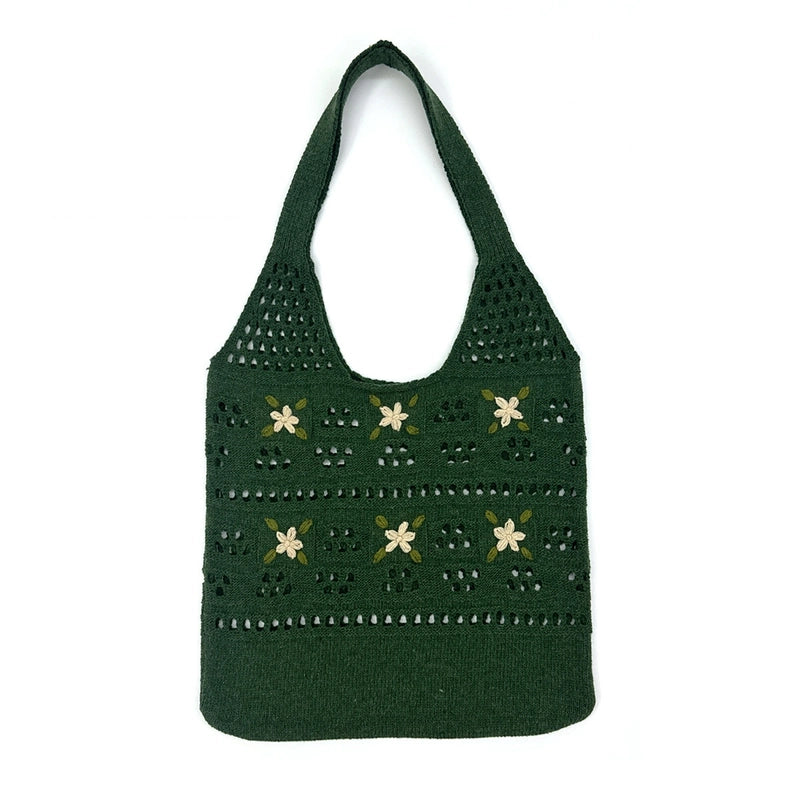 Women's Polyester Solid Color Flower Classic Style Weave Square Open Shoulder Bag