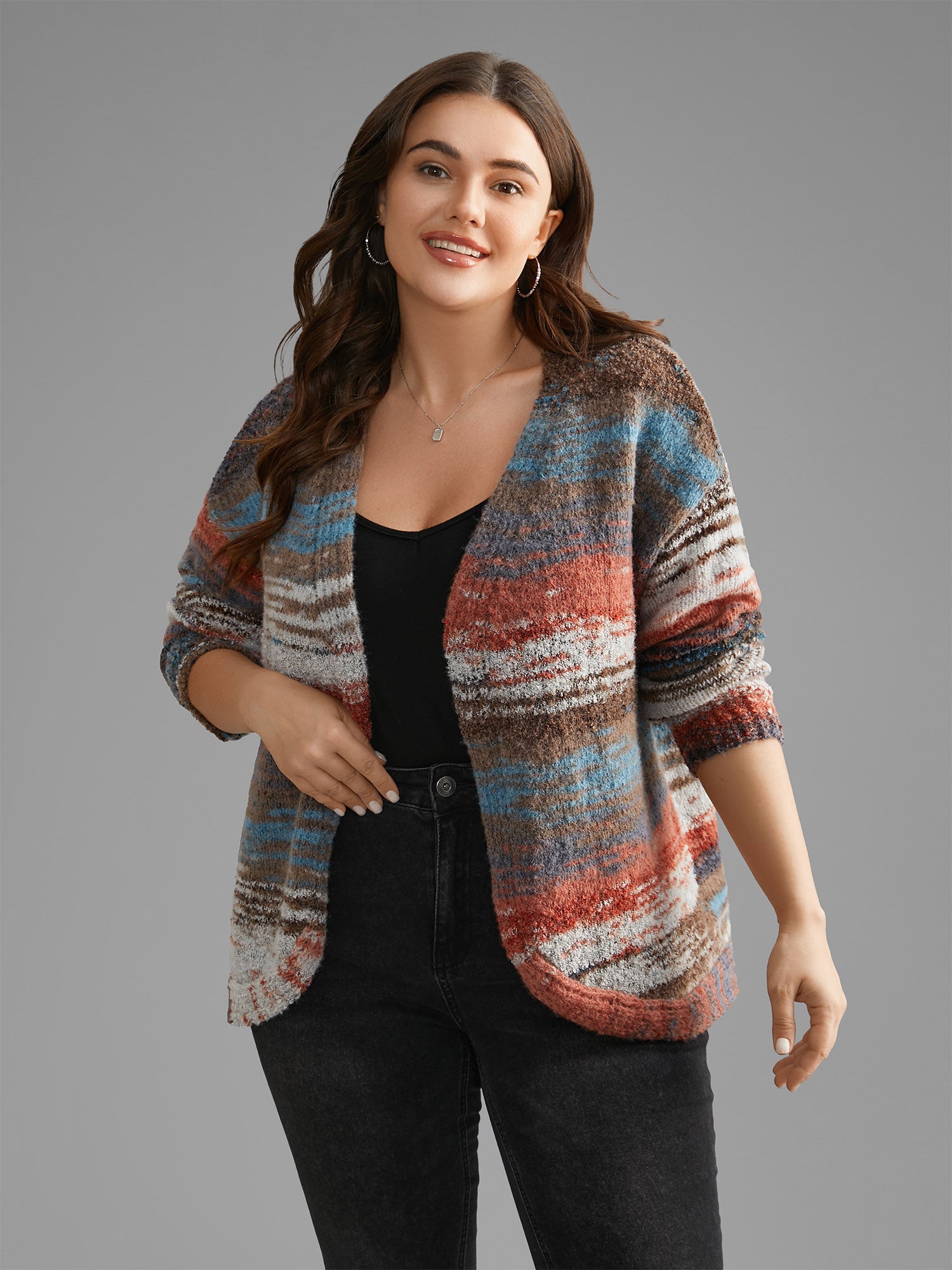 Ombre Open Front Curved Hem Cardigan