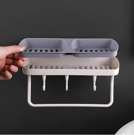 Wall Mounted Drain Suction Cup Soap Dish Bathroom Storage Rack Sponge Holder