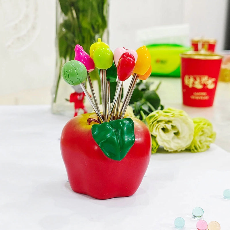 Cute Apple Strawberry Banana 201 Stainless Steel Plastic Fruit Fork 1 Set