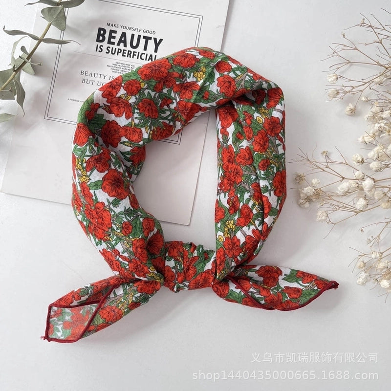Women's Sweet Flower Cotton Silk Scarf