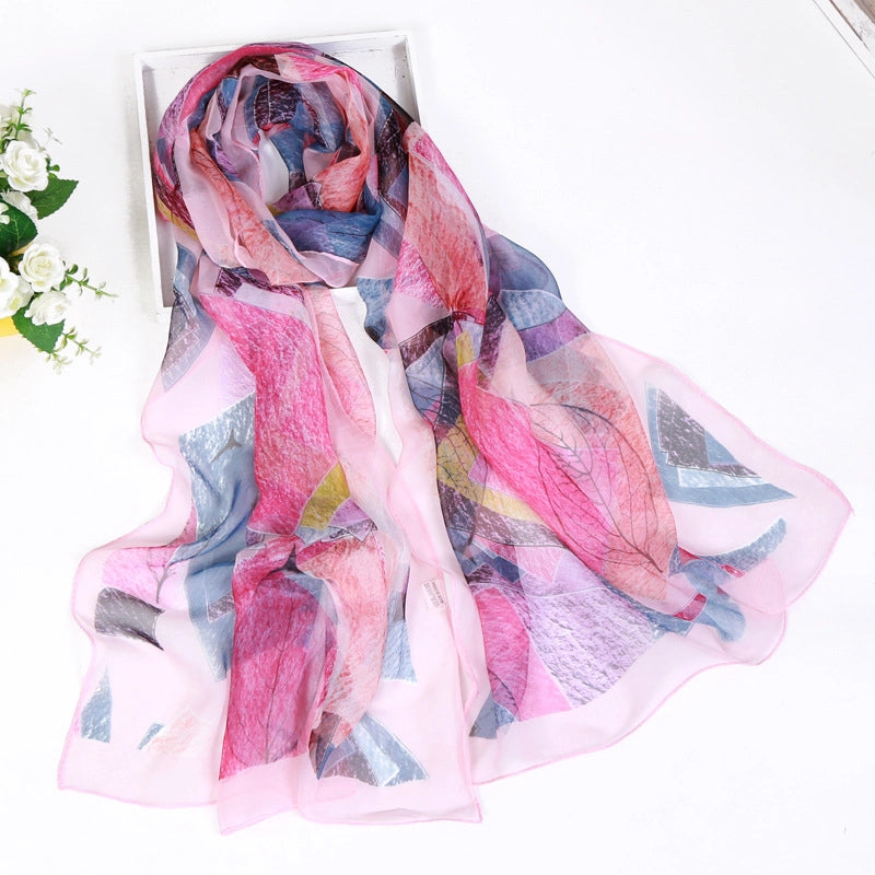 Women's Elegant Color Block Flower Georgette Silk Scarves
