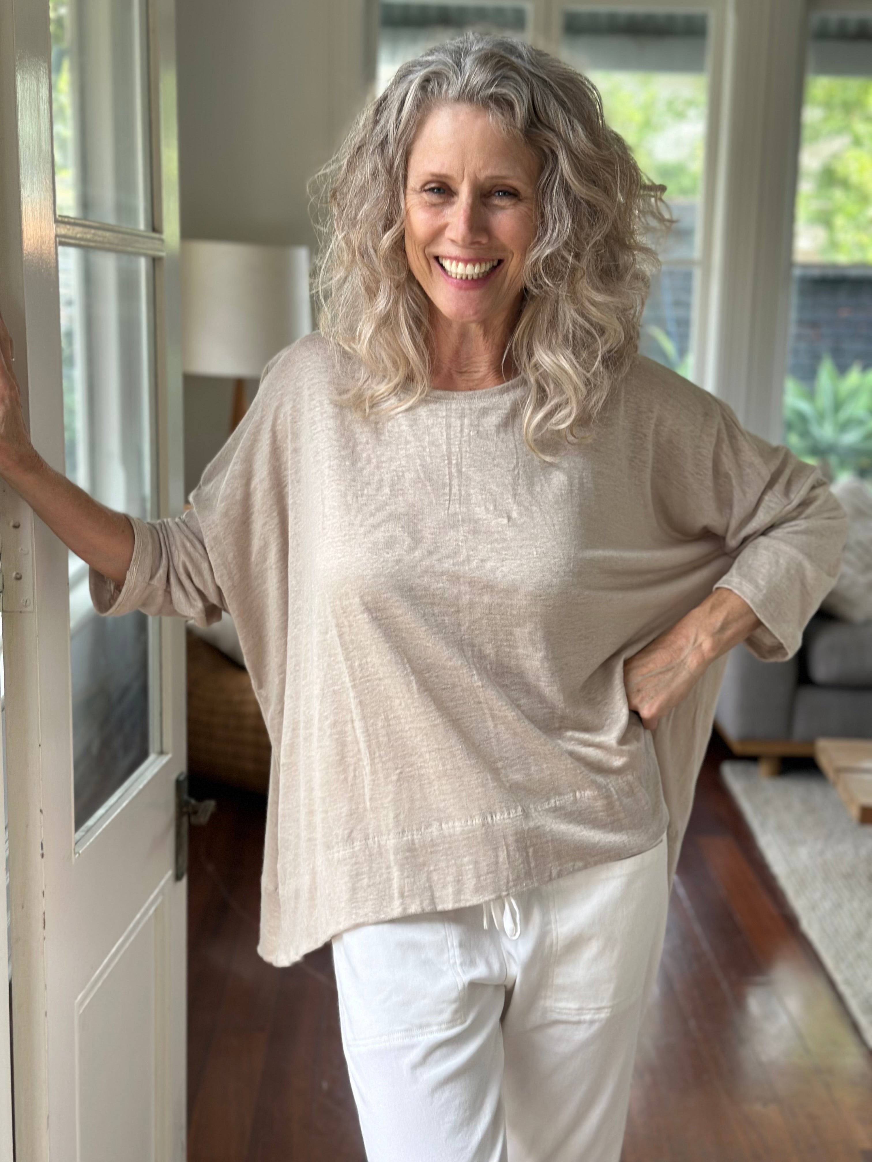 nina top - natural linen knit