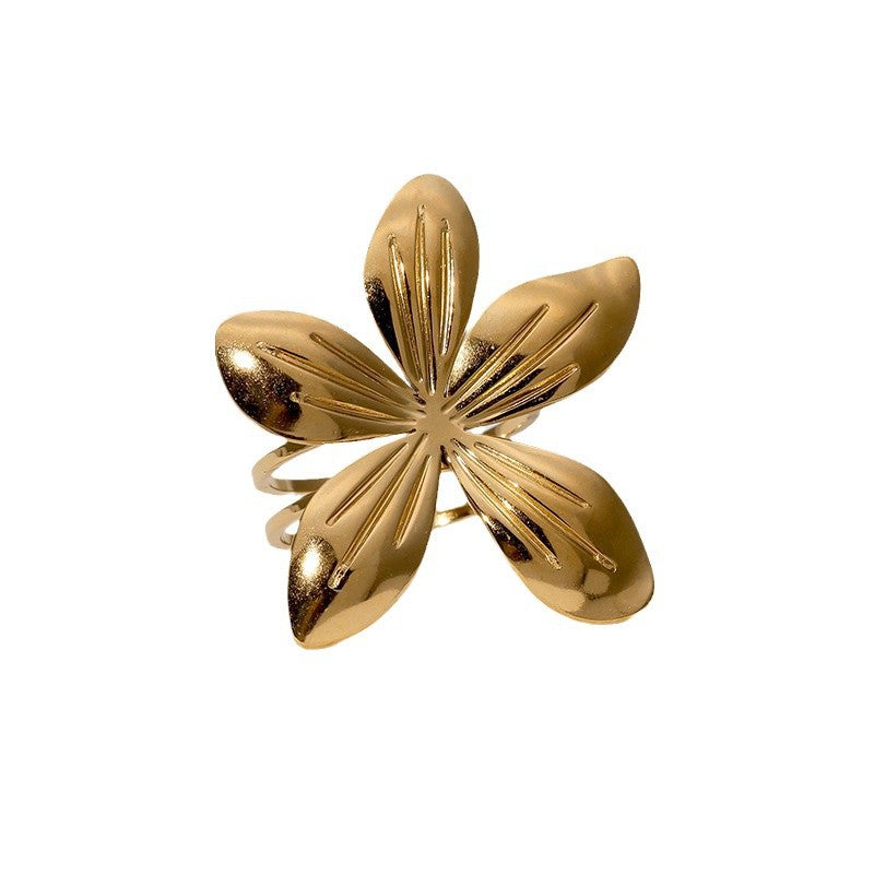 Ins Personality Simple Holiday Style All-Match Gold-Plated Stainless Steel Open Ring Female