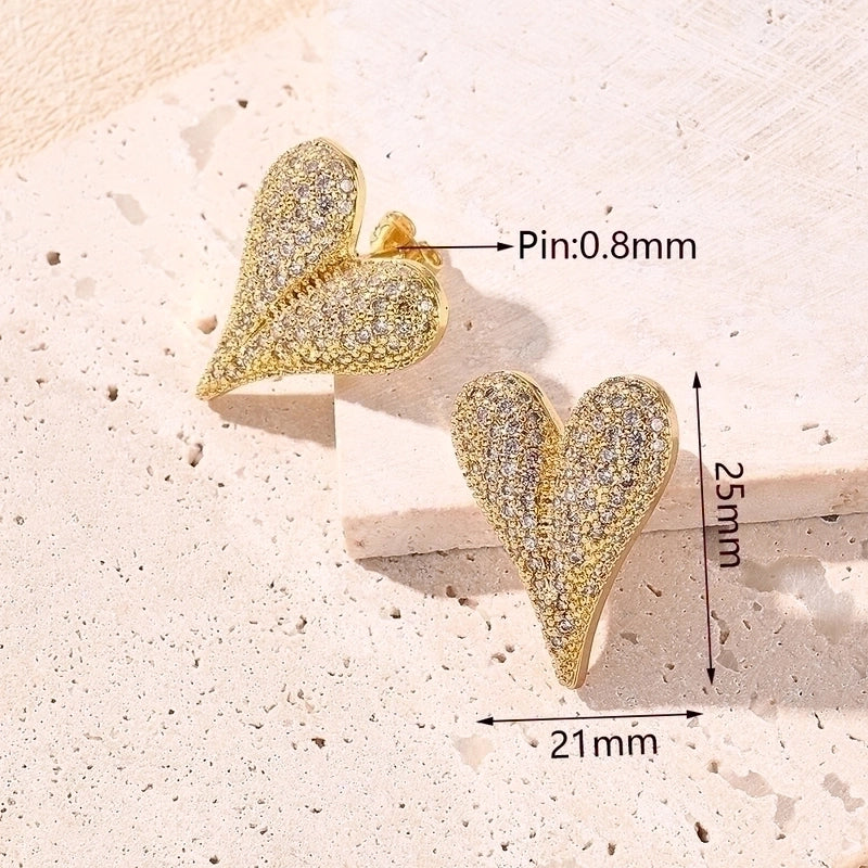 1 Pair IG Style Vacation Modern Style Heart Shape Polishing Plating Inlay Copper Zircon 18K Gold Plated White Gold Plated Ear Studs