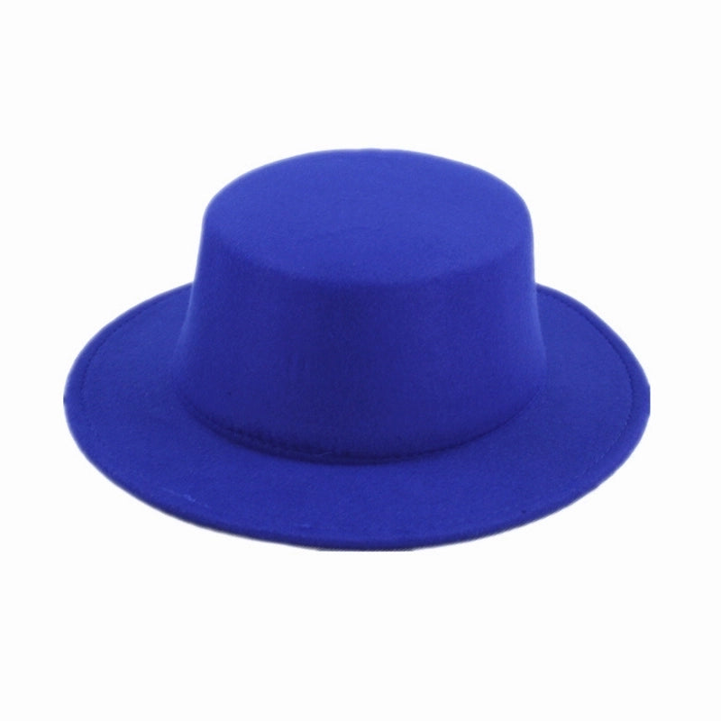 Hat Women's  Woolen Top Hat Autumn And Winter Black Vintage Gentleman  Flat Top Bow Top Hat Felt Hat