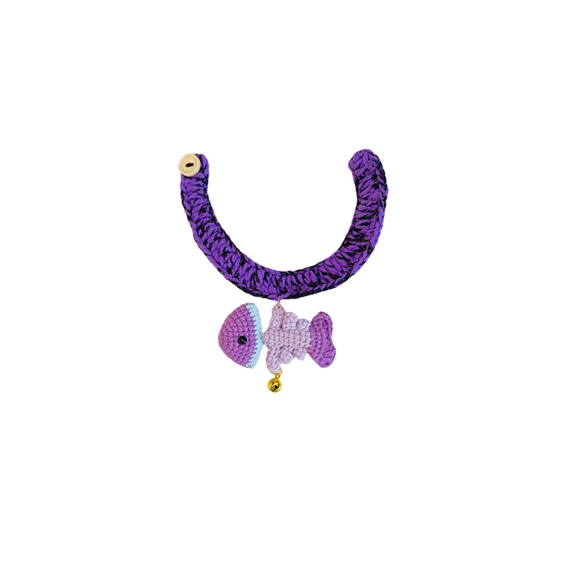 Halloween Cat Collar Crocheted Dried Minnows Small Bat Ornaments Cat Dog Wool Purple Scarf