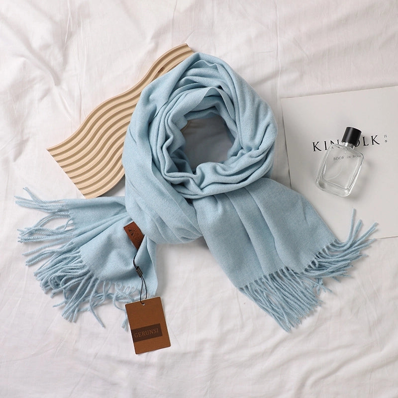 Solid Color Prickly Wool Scarf Women's 300g Ge Run Si Imitation Cashmere Thickened Scarf Japanese Style Plain Scarf For Autumn And Winter