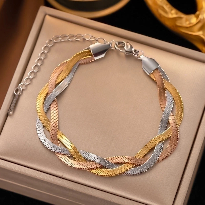 304 Stainless Steel 18K Gold Plated Rose Gold Plated Streetwear Plating Solid Color Layered Necklaces