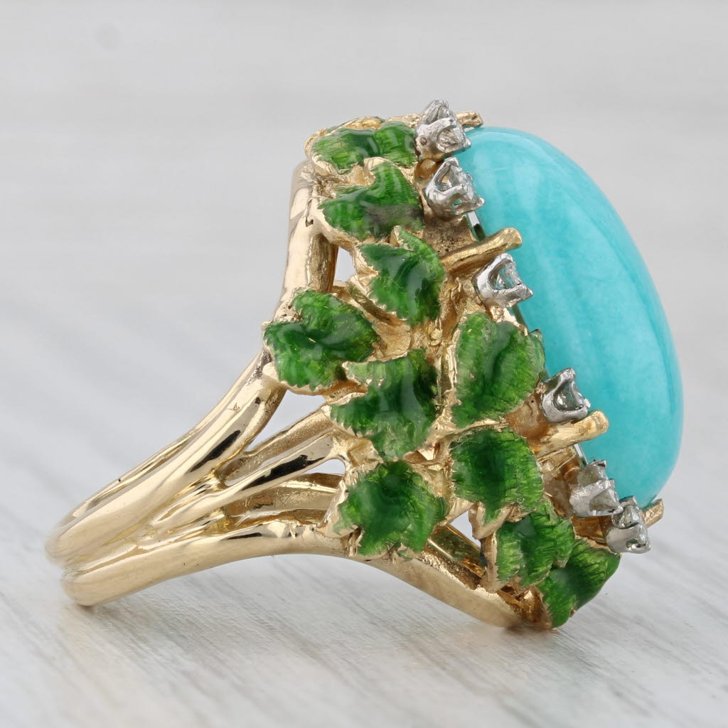 Vintage Amazonite Diamond Ring 18k Yellow Gold Size 6.75 Jack Gutschneider