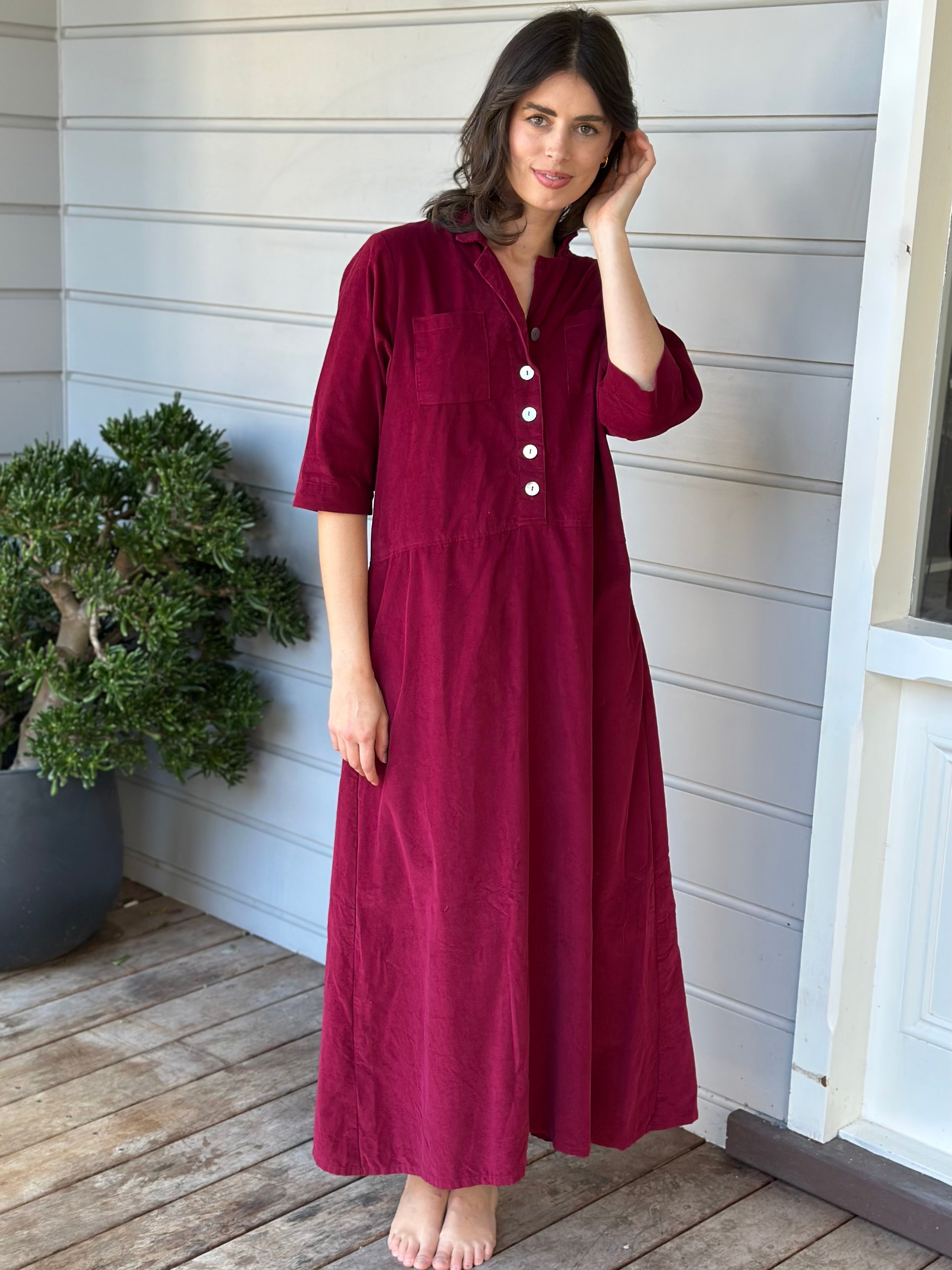 bridget dress - merlot cord