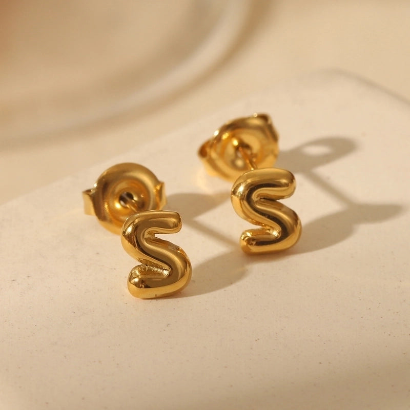 1 Pair Basic Minimalist Letter Solid Color 304 Stainless Steel 14K Gold Plated Ear Studs