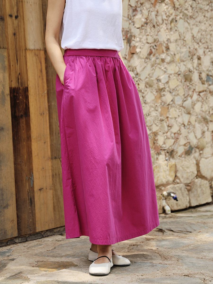 Women Summer Casual Pure Color 100%Cotton Skirt
