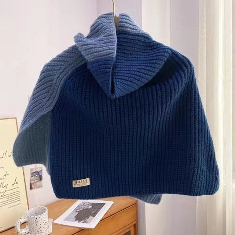 High-grade Color Matching Turtleneck Collar Women's Autumn And Winter Versatile Pullover Scarf New Cape Knitted Shawl