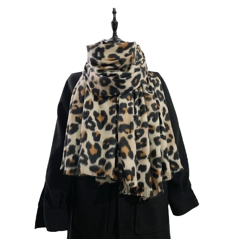 Scarf Women's Winter  Leopard Zebra Scarf Printed Double-sided Cotton And Polyester Thickened Warm Large Shawl