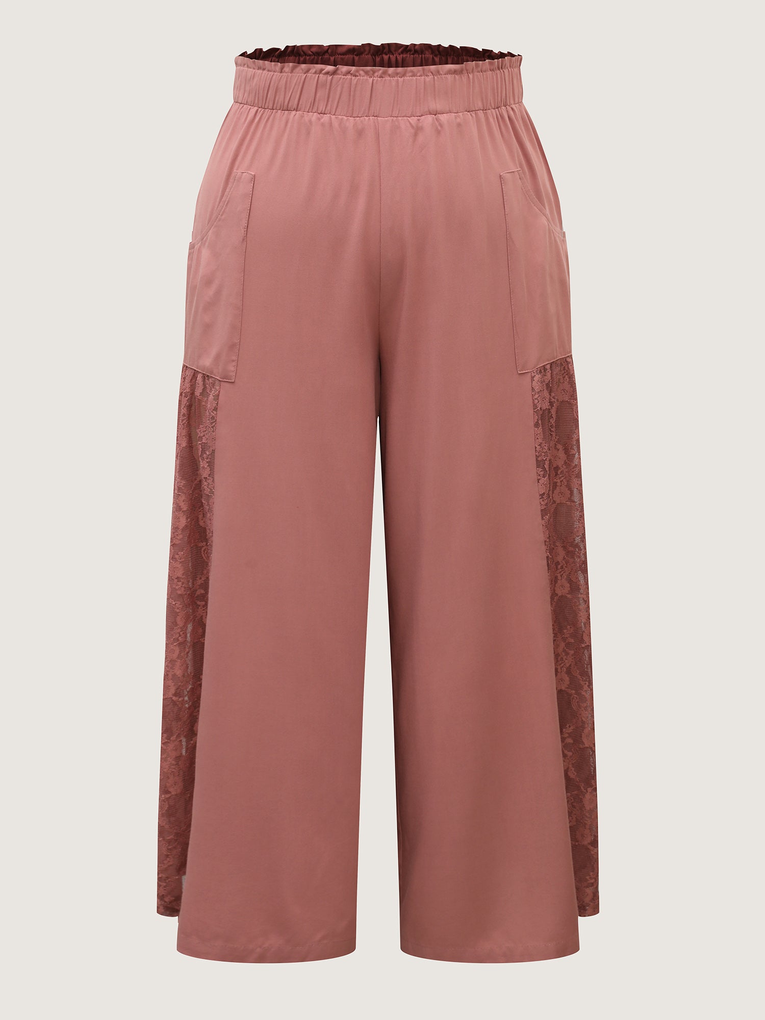 Lace Detail Stretchy Waist Wide-Leg Pants