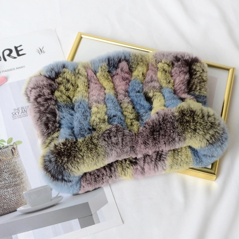 Rex Rabbit Hair Woven Scarf Warm Elastic Turtleneck Neck Set Rex Rabbit Hair Scarf Women's Winter Fur Scarf Turtleneck
