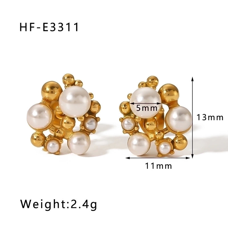 1 Pair Classic Style U Shape Crown Butterfly Plating Inlay Stainless Steel Artificial Pearls Rhinestones Zircon 18K Gold Plated Earrings