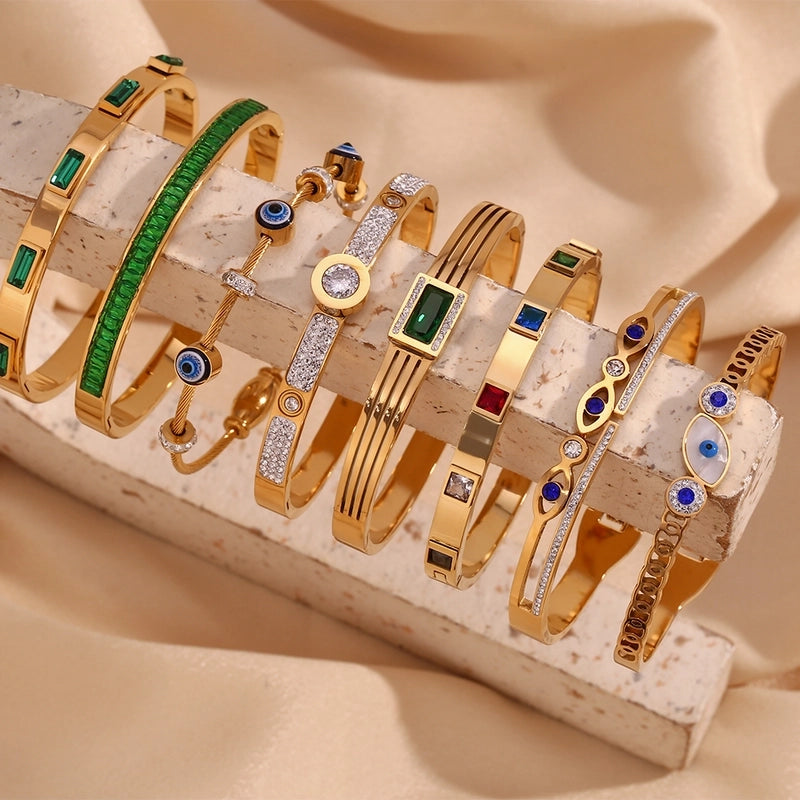 Classic Style Devil's Eye Stainless Steel Plating Inlay Rhinestones 18k Gold Plated Bangle