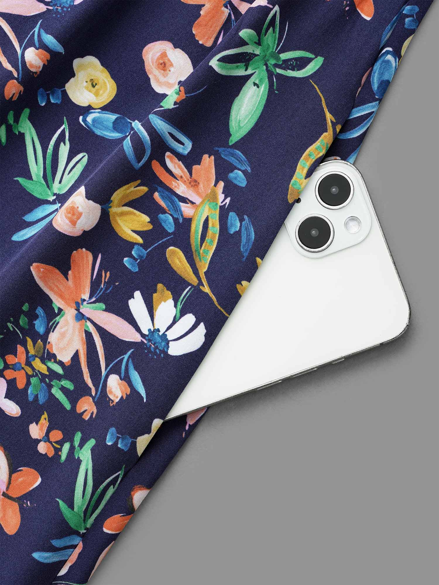 Surplice Neck Floral Print Pocket Dress
