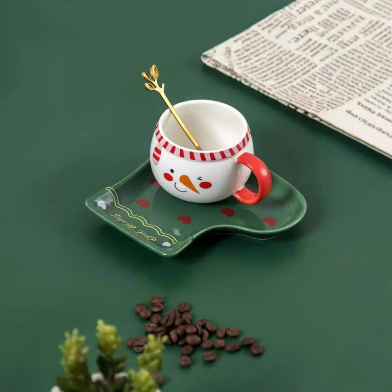 Christmas Cute Snowman Ceramics Plate Water Bottles 1 Set
