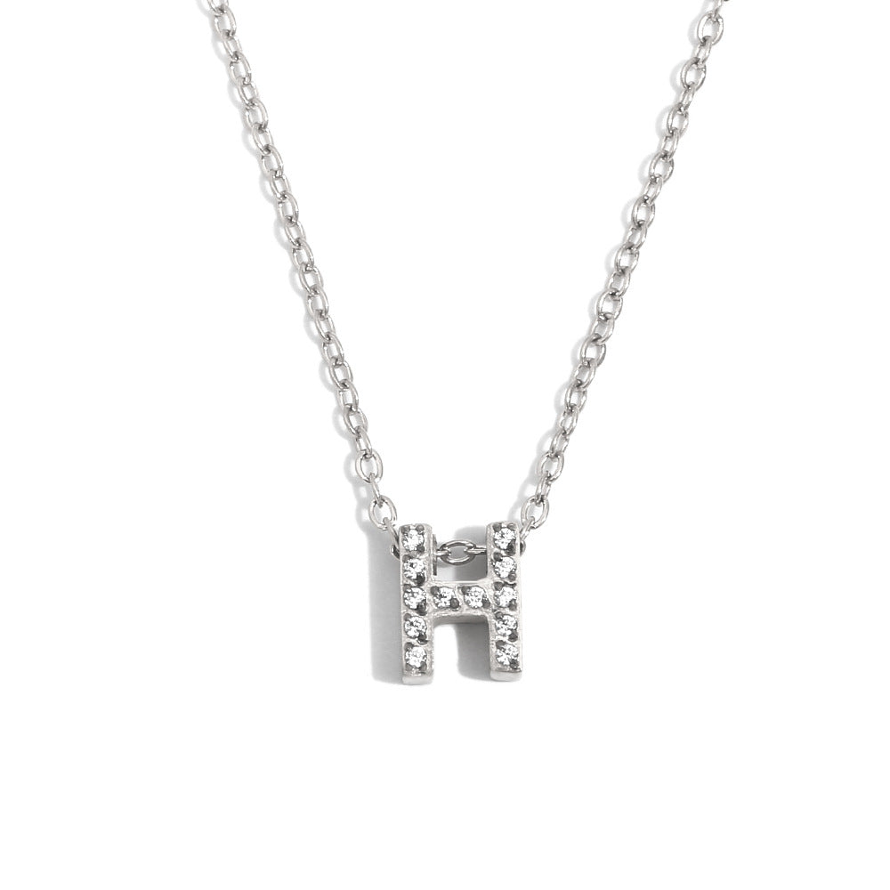 Fashionable And Simple 26 English Letter Pendant Stainless Steel Plated 18K Gold Diamond Small Letter Necklace For Women