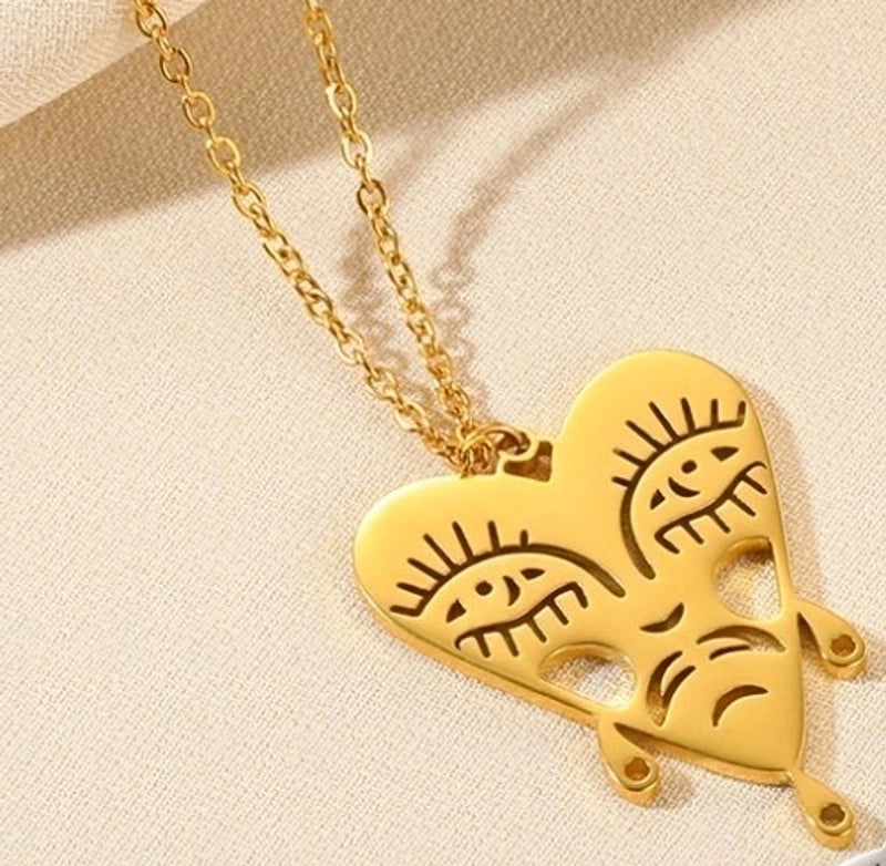 Minimalist Devil's Eye Heart Shape Butterfly Stainless Steel Plating Hollow Out Pendant Necklace