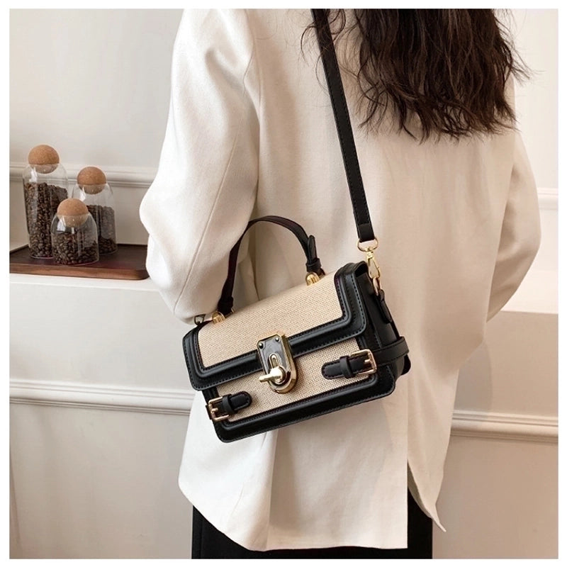 Women's Small Pu Leather Plaid Vintage Style Lock Clasp Handbag