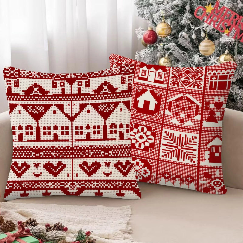 Christmas Classic Style Printing Christmas Tree Heart Shape Linen Pillow Cases Couch & Sofa Decor