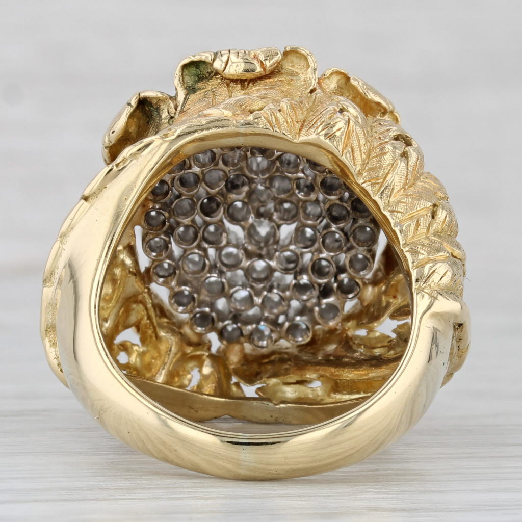 Vintage 0.50ctw Diamond Cluster Ornate Flower Ring 18k Gold Size 7.5 Cocktail
