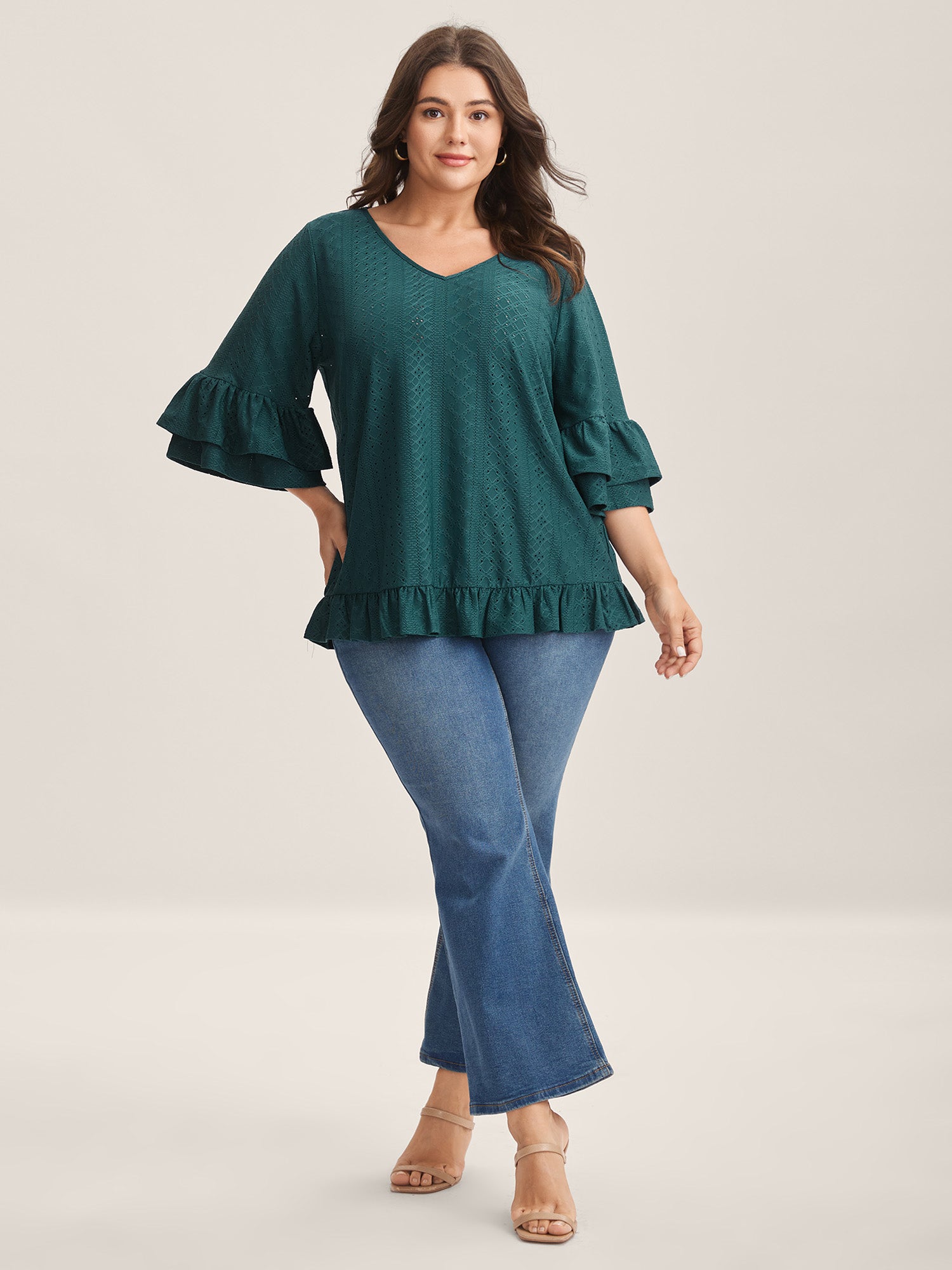 Eyelet Trim Seven-Quarter Sleeve Top