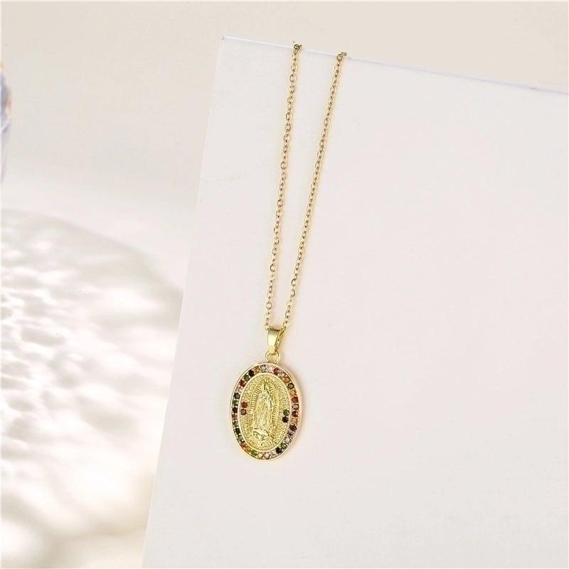 Stainless Steel Titanium Steel 18K Gold Plated INS Style Plating Inlay Human Faith Zircon Pendant Necklace