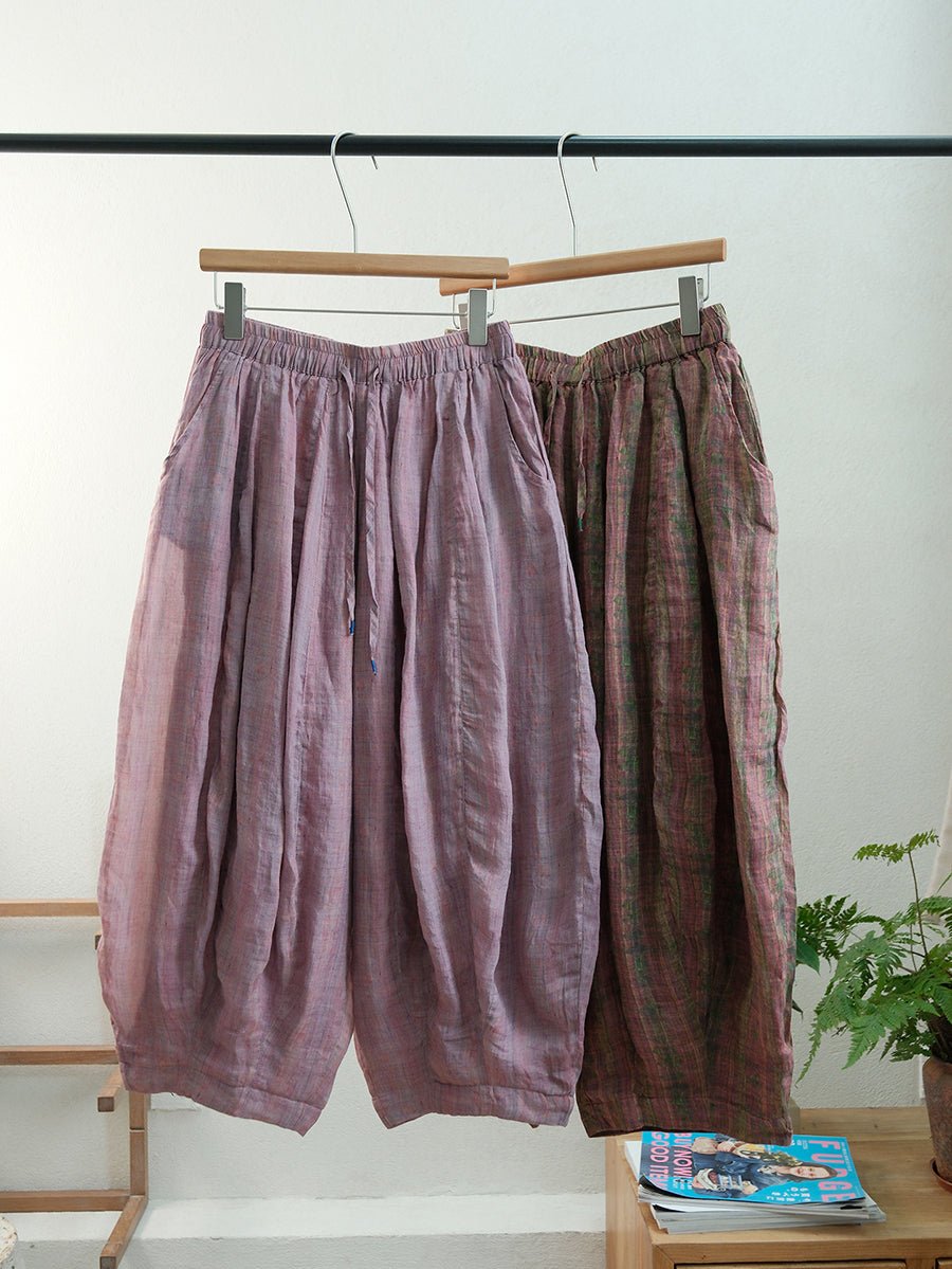 Women Summer Vintage Pure Color Ramie Harem Pants