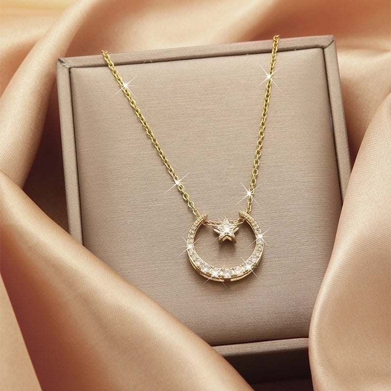 3 Pieces Lady Heart Shape Flower Titanium Steel Plating Inlay Zircon Gold Plated Pendant Necklace