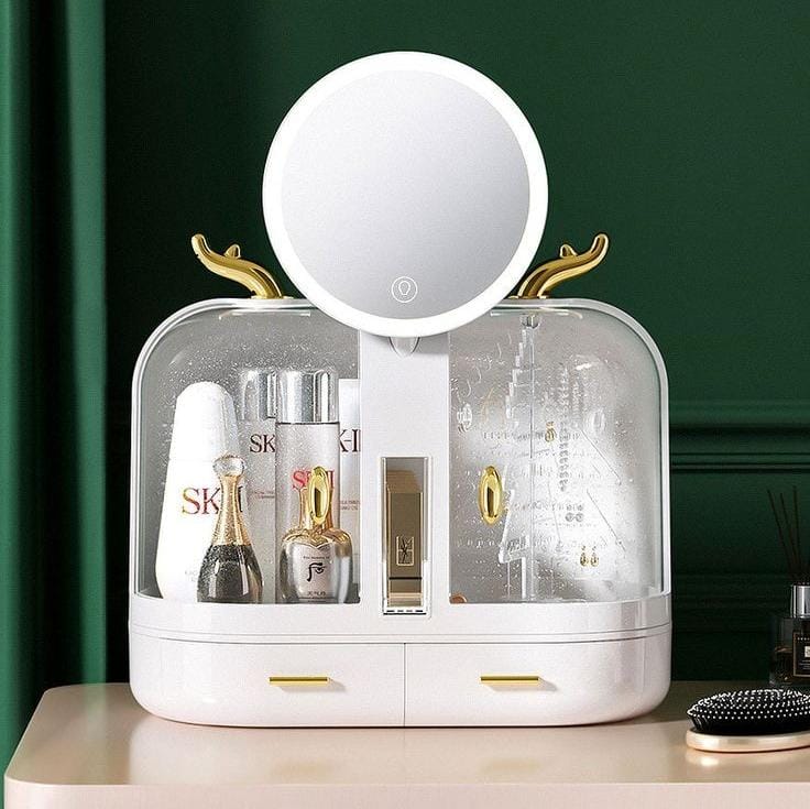 DUAL DOOR DESKTOP LED COSMETIC ORGANIZER