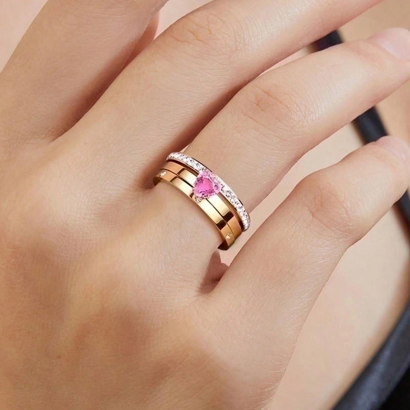 Elegant Minimalist Solid Color 304 Stainless Steel Zircon Gold Plated Plating Inlay Rings