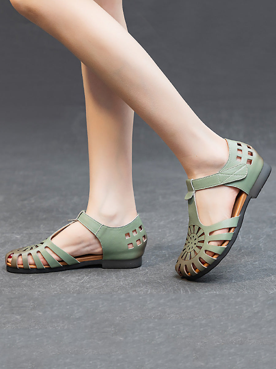 Women Summer Casual Genuine Leather Hollow Out Sandals