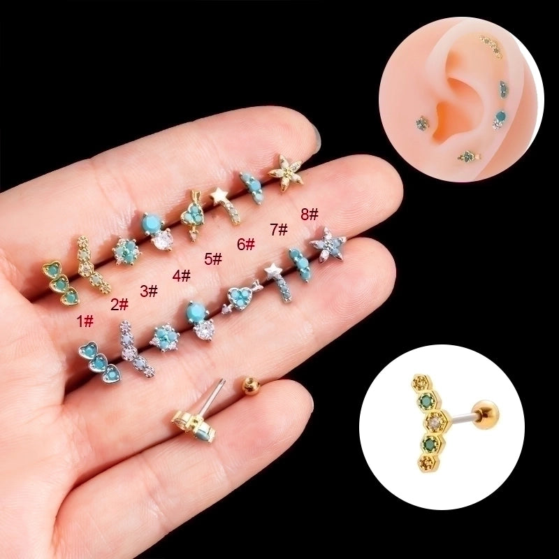 1 Piece Ear Cartilage Rings & Studs Sweet Heart Shape Flower 316L Stainless Steel  Copper Plating Inlay Zircon