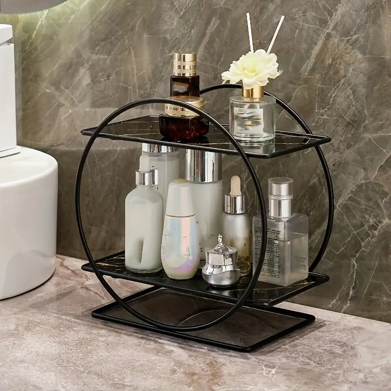 LIGHT LUXURY BATHROOM SHELF RACK COSMETICS ORGANIZER FOR DRESSING TABLE - CIRCLE SHAPE