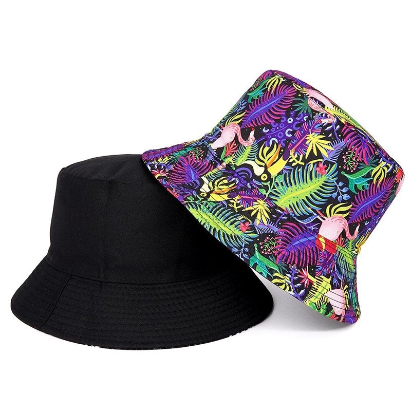 Women's Hawaiian Vacation Human Animal Coconut Tree Printing Painted Wide Eaves Bucket Hat