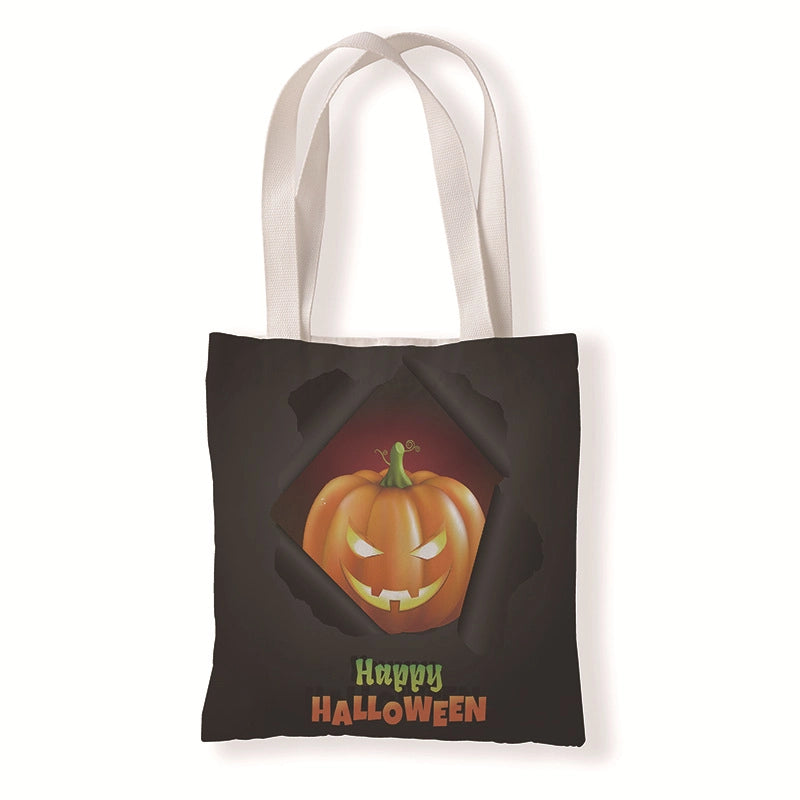 Halloween Women's Medium Canvas Pumpkin Letter Elegant Streetwear Square Open Canvas Bag