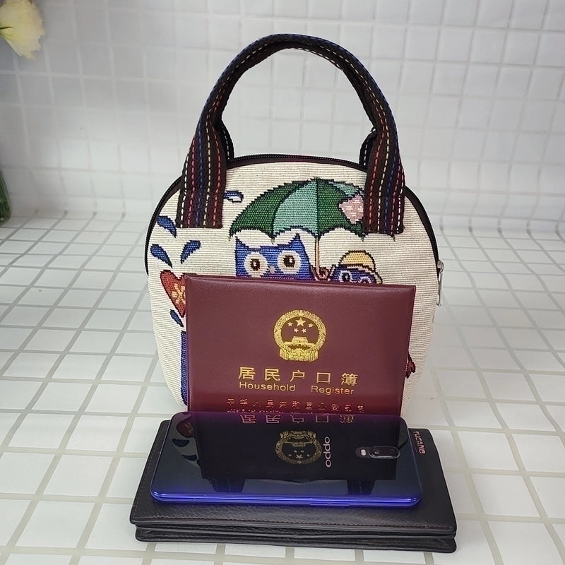 Women's Medium All Seasons Cotton And Linen Animal Fashion Shell Zipper Handbag