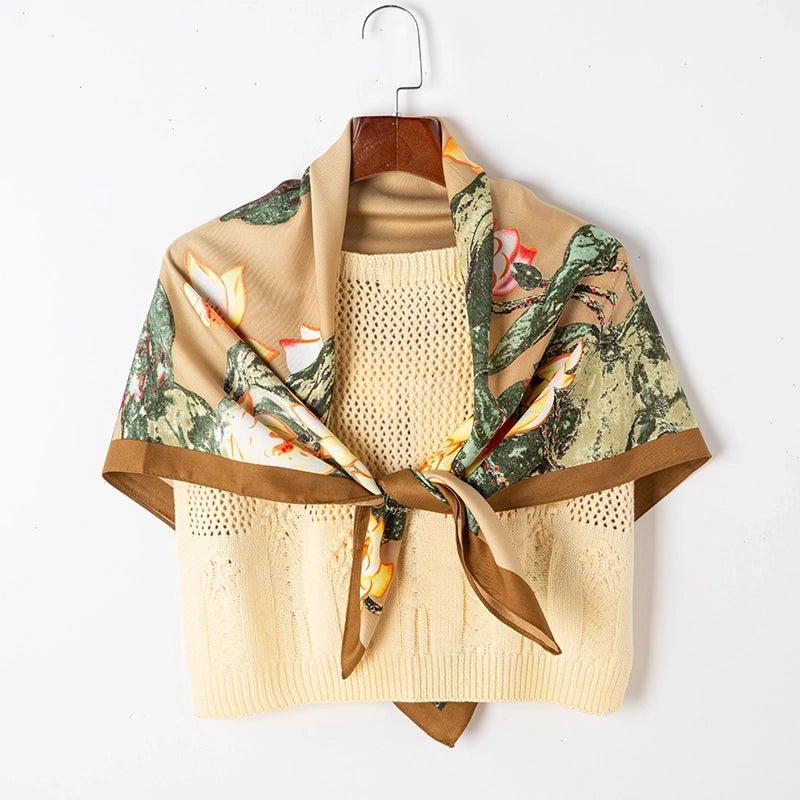 Adults Casual Wedding Pastoral Letter Cotton And Linen Printing Floral Scarf