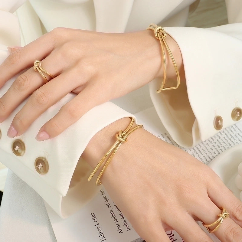 Elegant Geometric Titanium Steel 18K Gold Plated Plating Rings Bracelets