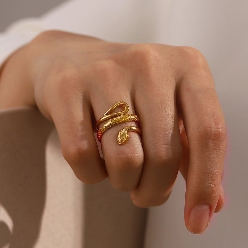 Fashion Snake 304 Stainless Steel 18K Gold Plated Plating Open Ring