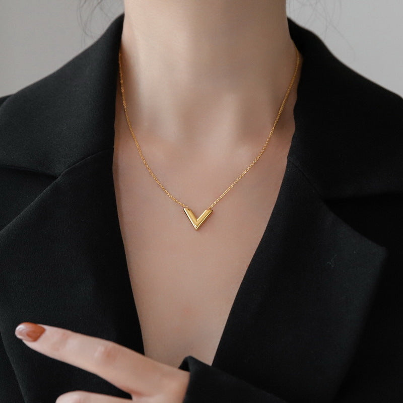 Fashion Hexagon Letter Text Number Titanium Steel 18K Gold Plated Necklaces