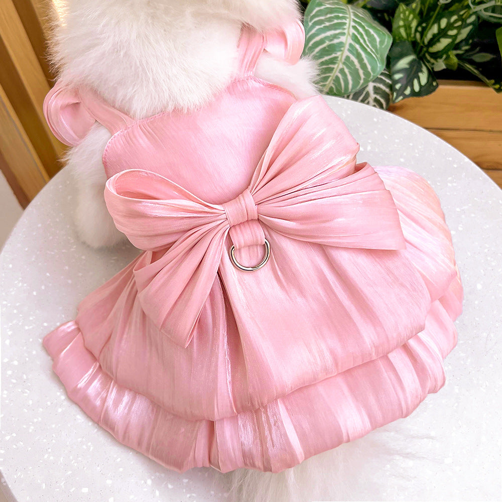 Solid Color Bow Layered Dog Harness Dress