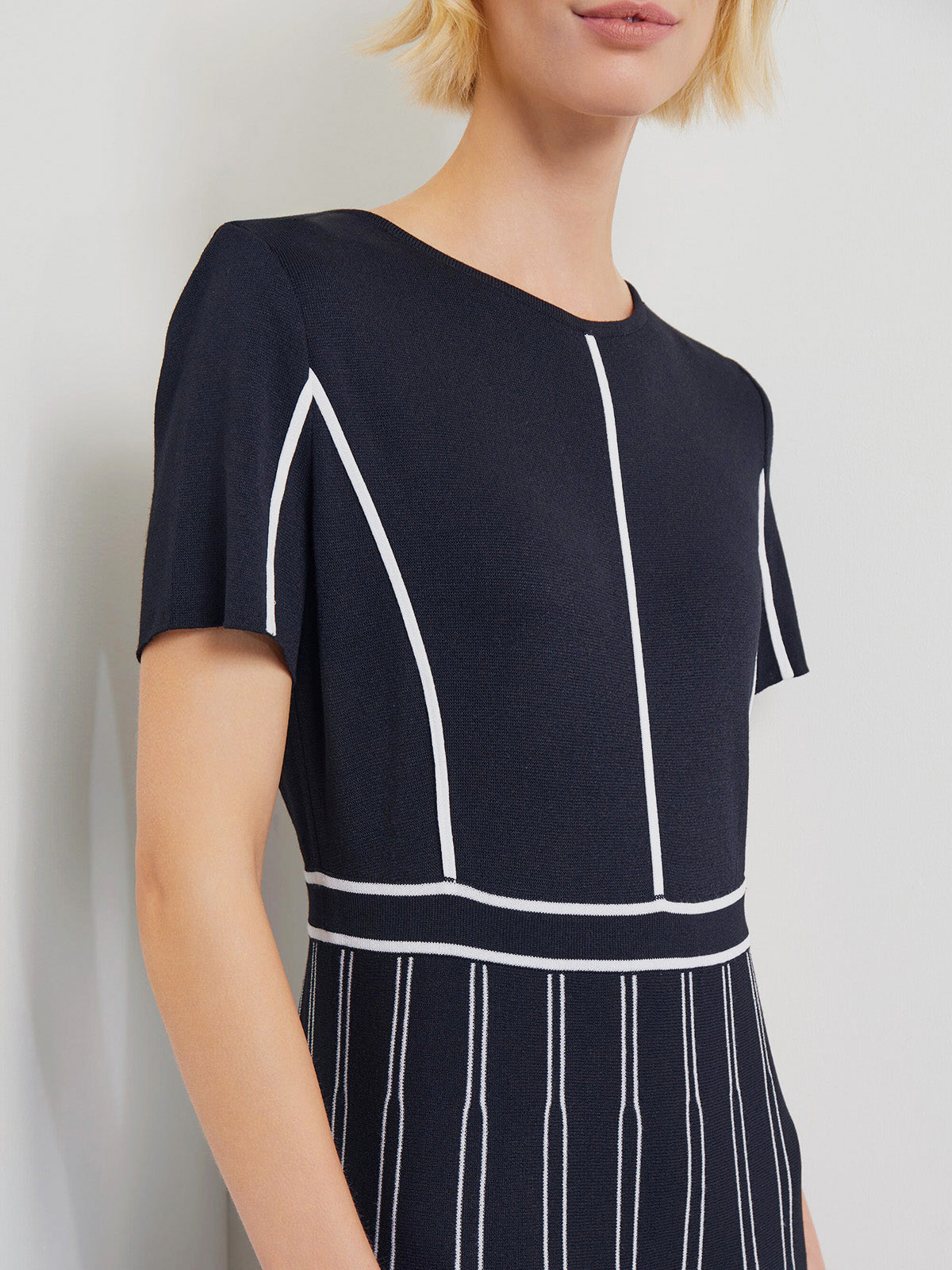 Contrast Stripe A-Line Soft Knit Dress - Modern Fit