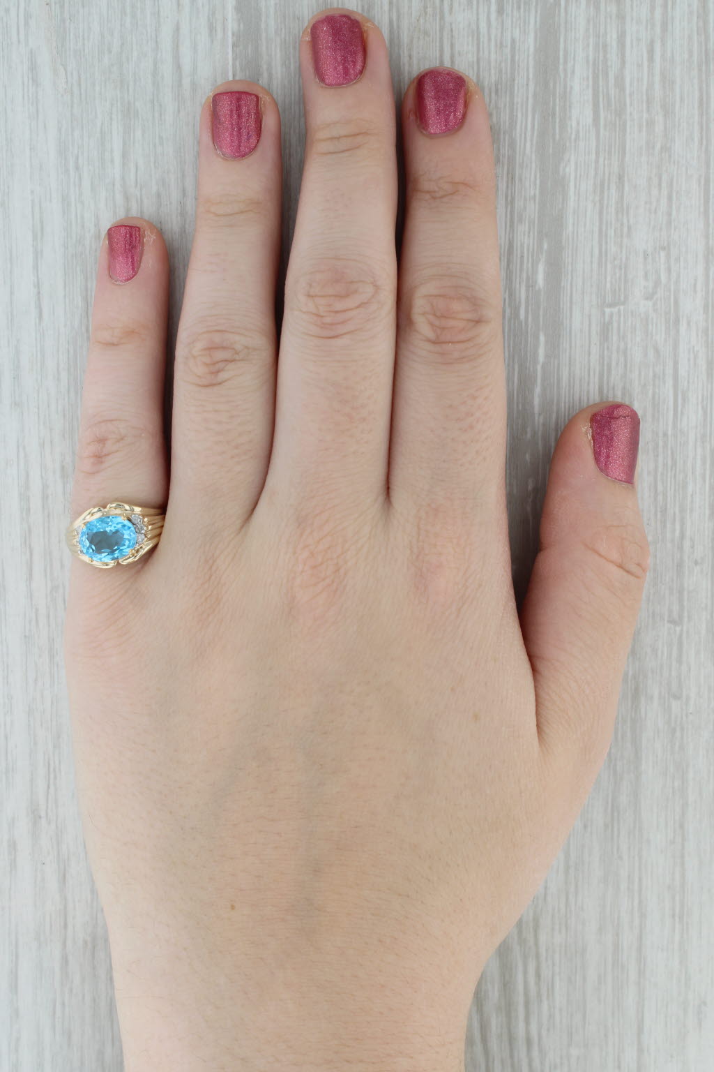 3.39ctw Oval Blue Topaz Diamond Ring 10k Yellow Gold Size 7
